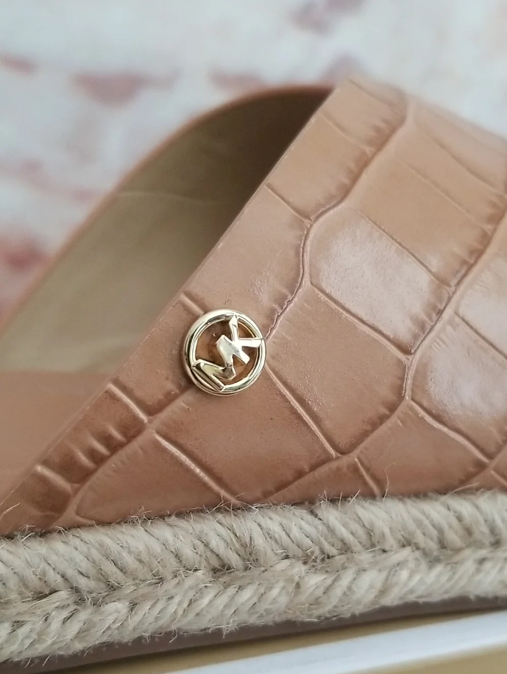 Michael Kors Tan Croc-Embossed Slide Sandals